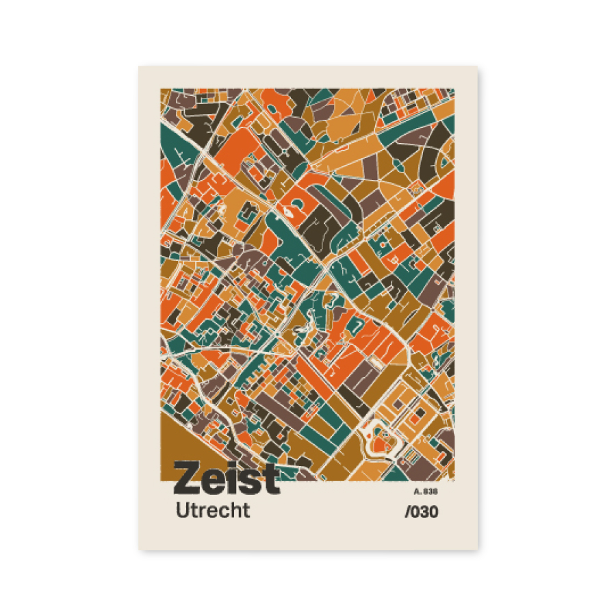 Plattegrond poster Licht Zeist mozaiek stl 06 mockup A6 schaduw voorkant | Funky Fellow