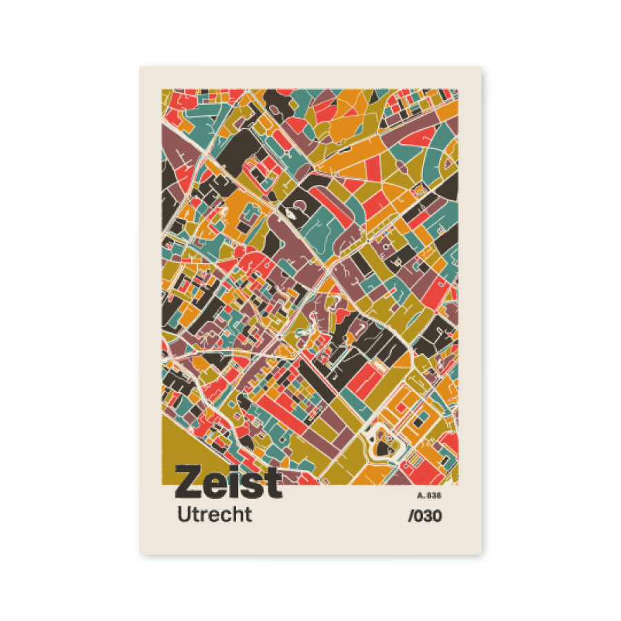 Plattegrond poster Licht Zeist mozaiek stl 07 mockup A6 schaduw voorkant | Funky Fellow