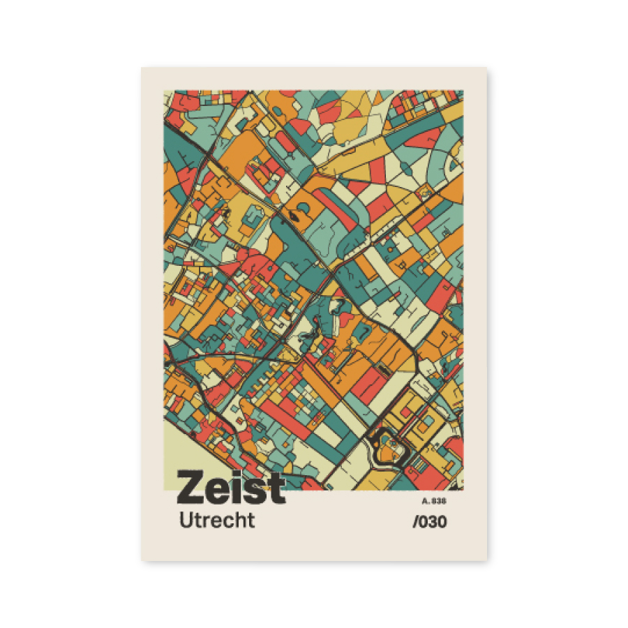 Plattegrond poster Licht Zeist mozaiek stl 08 mockup A6 schaduw voorkant | Funky Fellow