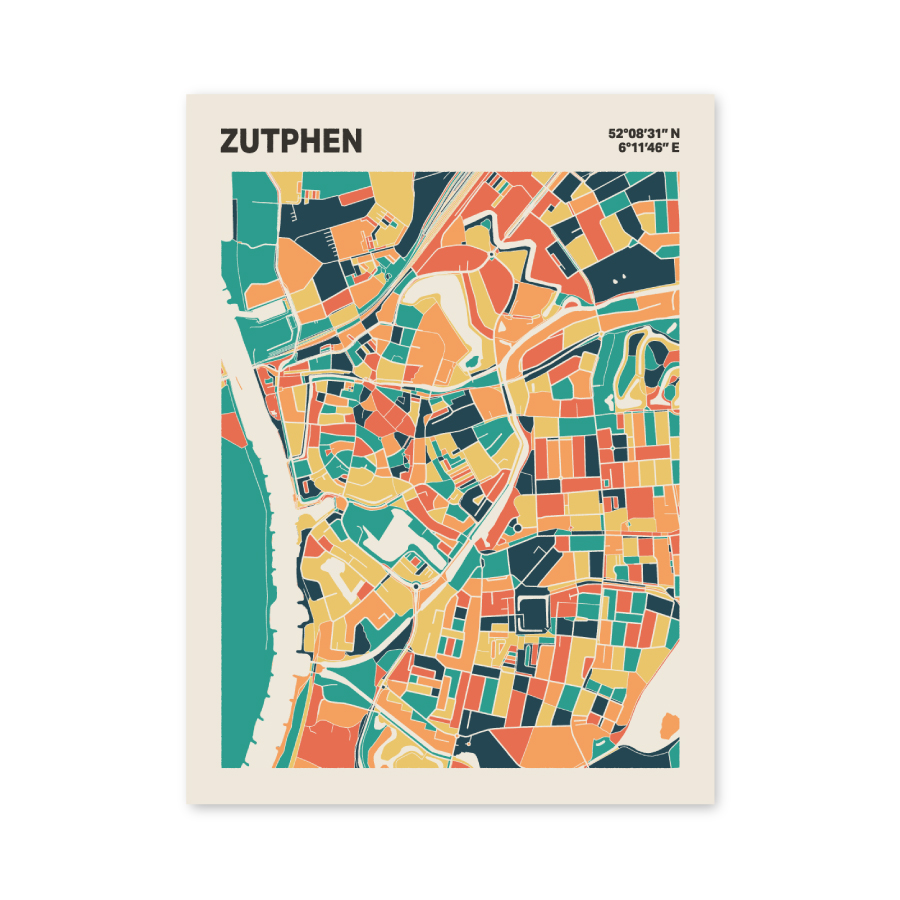 Plattegrond poster Licht Zutphen mozaiek stl 01 mockup poster schaduw 06 | Funky Fellow
