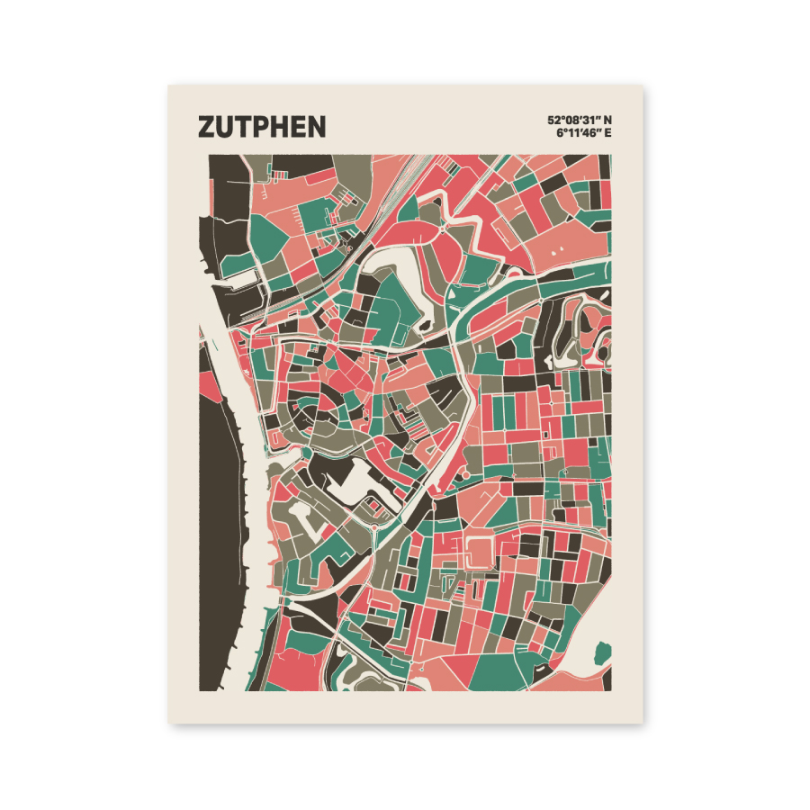 Plattegrond poster Licht Zutphen mozaiek stl 02 mockup poster schaduw 06 | Funky Fellow