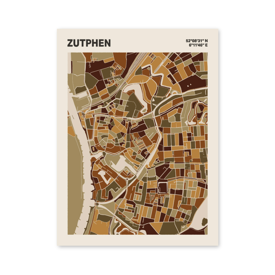Plattegrond poster Licht Zutphen mozaiek stl 03 mockup poster schaduw 06 | Funky Fellow