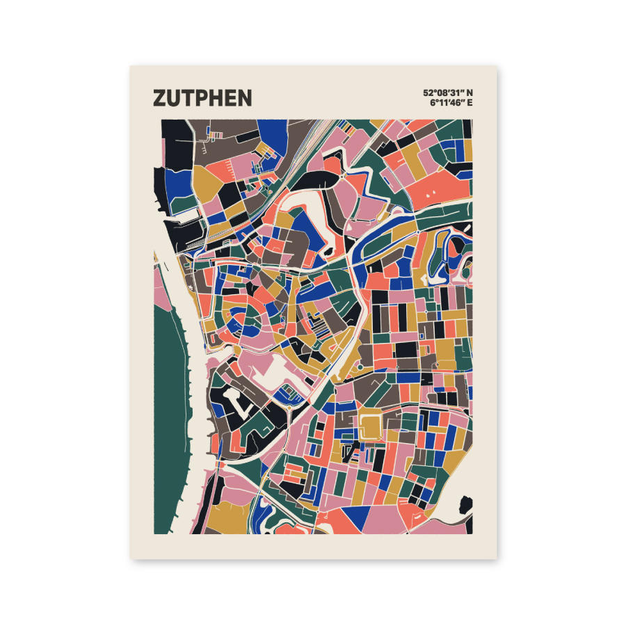 Plattegrond poster Licht Zutphen mozaiek stl 05 mockup poster schaduw 06 | Funky Fellow