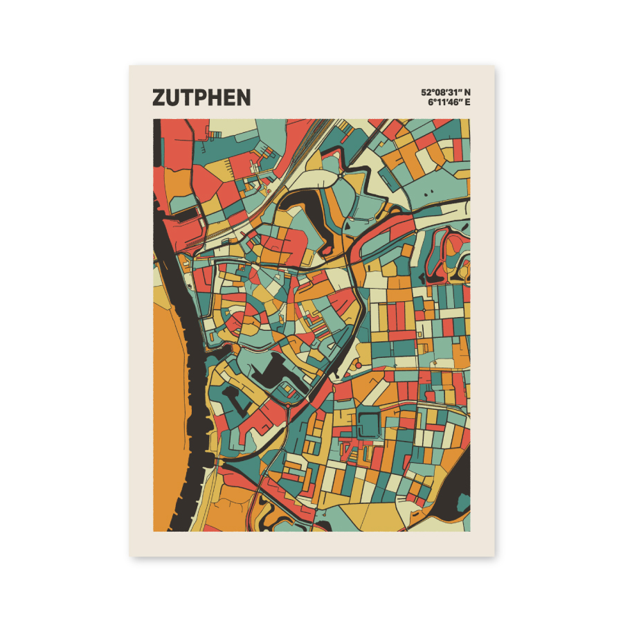Plattegrond poster Licht Zutphen mozaiek stl 08 mockup poster schaduw 06 | Funky Fellow