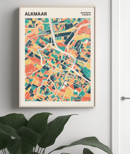 Plattegrond poster Licht Alkmaar mozaiek stl 01 Mockup muur plant lijst 04 | Funky Fellow