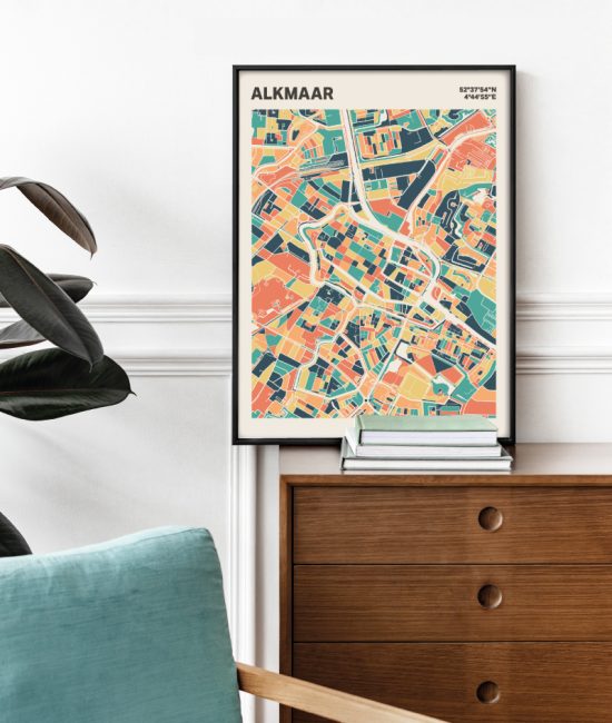 Plattegrond poster Licht Alkmaar mozaiek stl 01 Mockup stoel kast lijst 03 | Funky Fellow