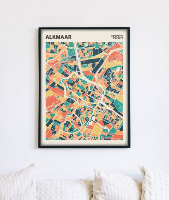 Plattegrond poster Licht Alkmaar mozaiek stl 01 mockup lijst muur bank 02 | Funky Fellow