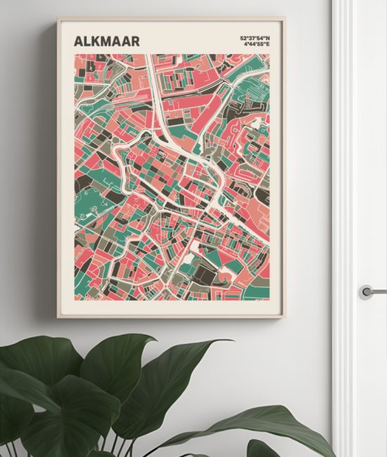 Plattegrond poster Licht Alkmaar mozaiek stl 02 Mockup muur plant lijst 04 | Funky Fellow