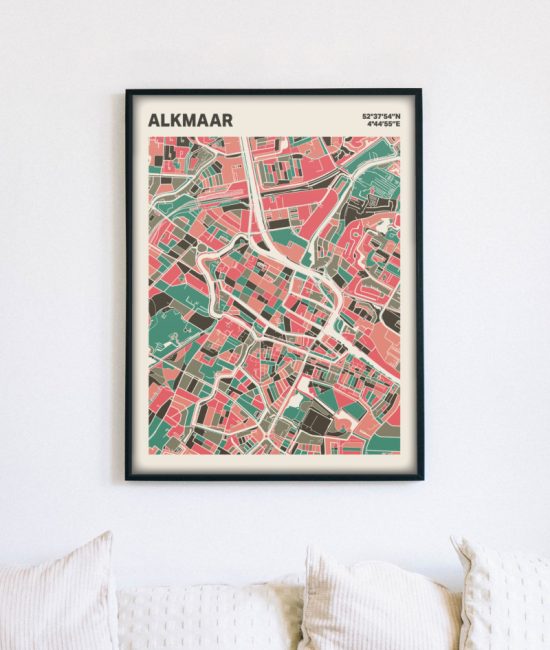 Plattegrond poster Licht Alkmaar mozaiek stl 02 mockup lijst muur bank 02 | Funky Fellow