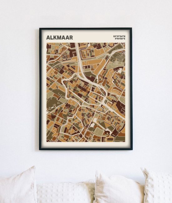 Plattegrond poster Licht Alkmaar mozaiek stl 03 mockup lijst muur bank 02 | Funky Fellow