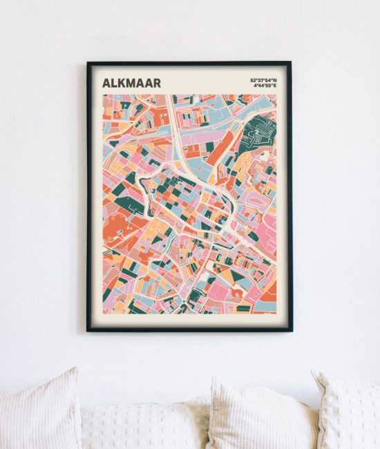 Plattegrond poster Licht Alkmaar mozaiek stl 04 mockup lijst muur bank 02 | Funky Fellow