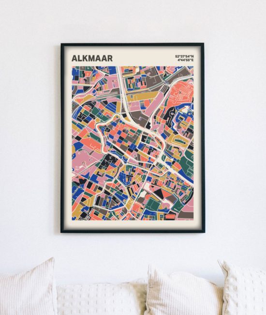 Plattegrond poster Licht Alkmaar mozaiek stl 05 mockup lijst muur bank 02 | Funky Fellow