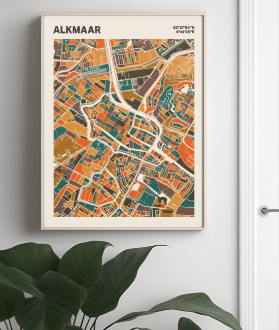 Plattegrond poster Licht Alkmaar mozaiek stl 06 Mockup muur plant lijst 04 | Funky Fellow