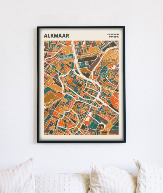 Plattegrond poster Licht Alkmaar mozaiek stl 06 mockup lijst muur bank 02 | Funky Fellow