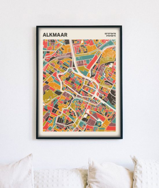 Plattegrond poster Licht Alkmaar mozaiek stl 07 mockup lijst muur bank 02 | Funky Fellow
