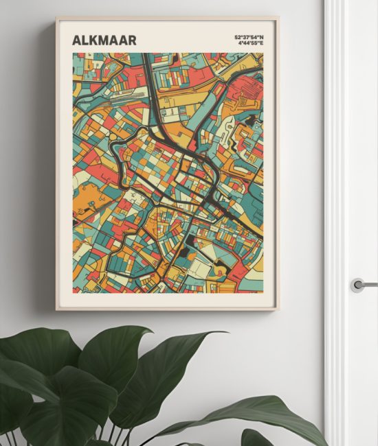 Plattegrond poster Licht Alkmaar mozaiek stl 08 Mockup muur plant lijst 04 | Funky Fellow