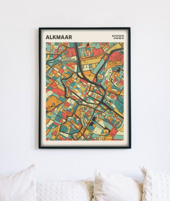 Plattegrond poster Licht Alkmaar mozaiek stl 08 mockup lijst muur bank 02 | Funky Fellow