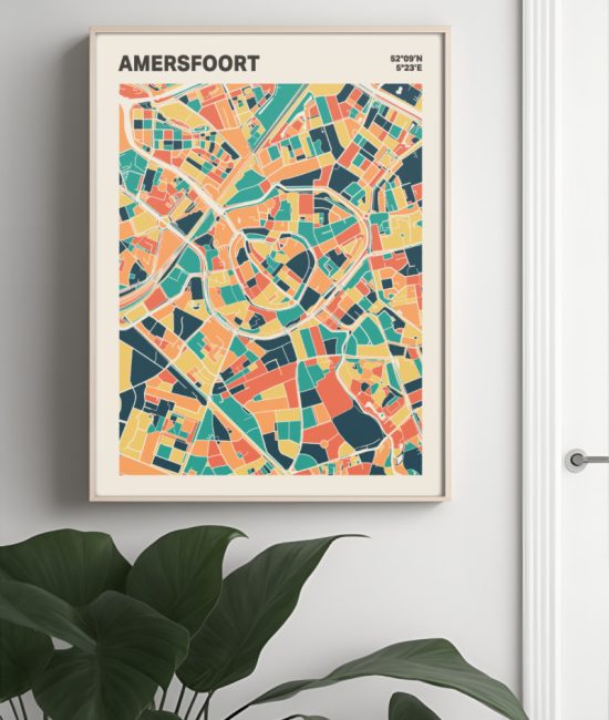 Plattegrond poster Licht Amersfoort mozaiek stl 01 Mockup muur plant lijst 04 | Funky Fellow