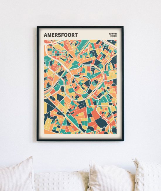 Plattegrond poster Licht Amersfoort mozaiek stl 01 mockup lijst muur bank 02 | Funky Fellow