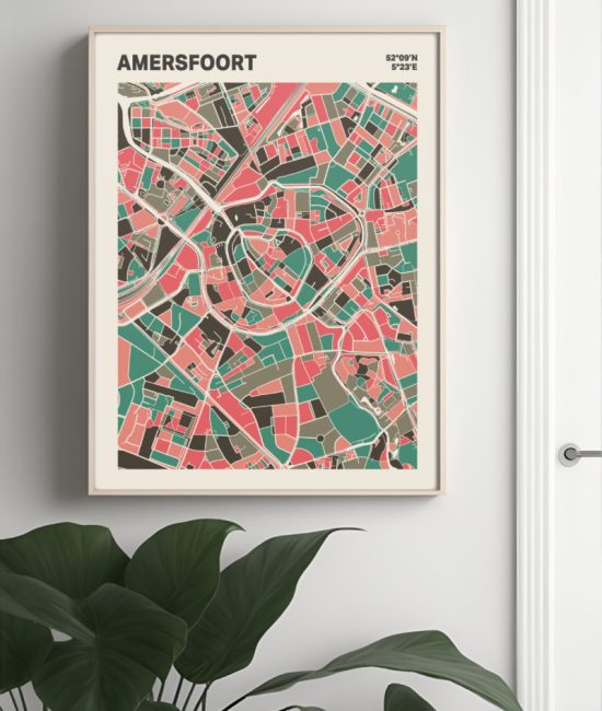 Plattegrond poster Licht Amersfoort mozaiek stl 02 Mockup muur plant lijst 04 | Funky Fellow