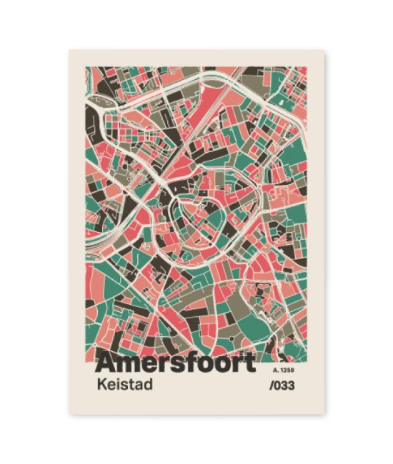 Plattegrond poster Licht Amersfoort mozaiek stl 02 mockup A6 schaduw voorkant | Funky Fellow