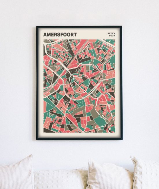 Plattegrond poster Licht Amersfoort mozaiek stl 02 mockup lijst muur bank 02 | Funky Fellow