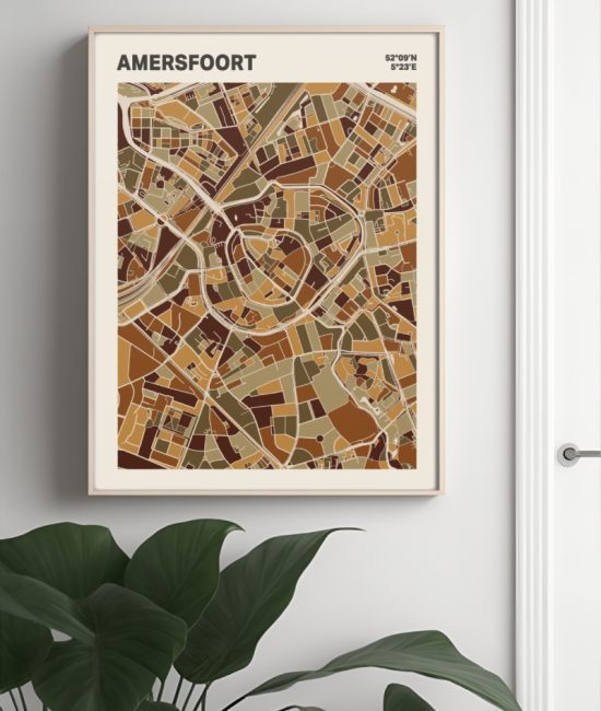 Plattegrond poster Licht Amersfoort mozaiek stl 03 Mockup muur plant lijst 04 | Funky Fellow