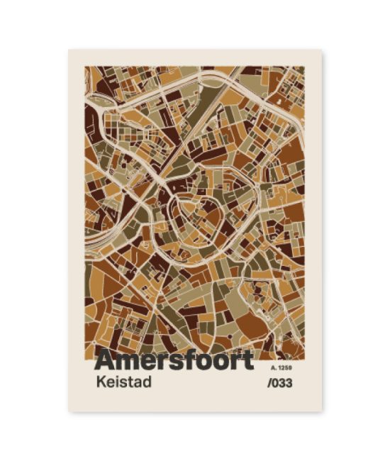 Plattegrond poster Licht Amersfoort mozaiek stl 03 mockup A6 schaduw voorkant | Funky Fellow