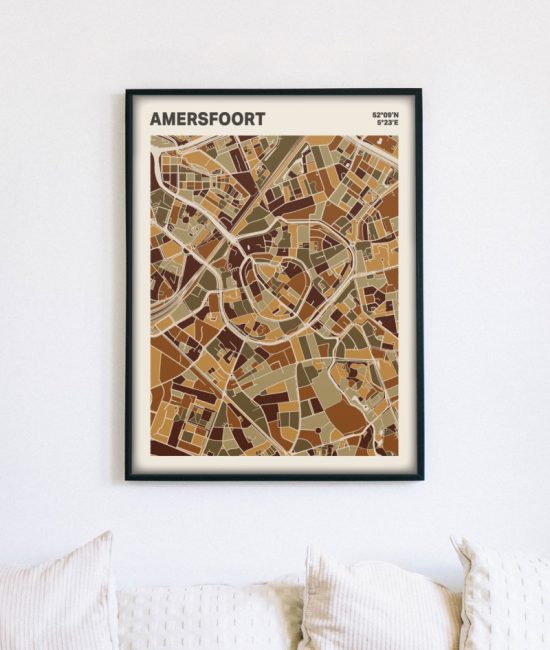 Plattegrond poster Licht Amersfoort mozaiek stl 03 mockup lijst muur bank 02 | Funky Fellow