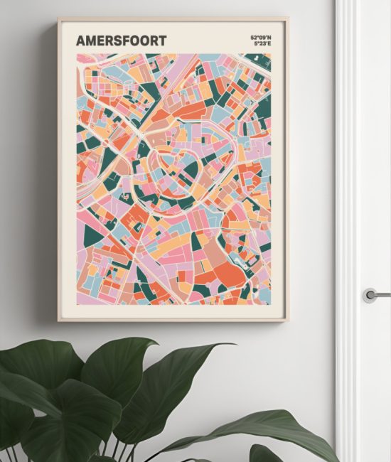 Plattegrond poster Licht Amersfoort mozaiek stl 04 Mockup muur plant lijst 04 | Funky Fellow