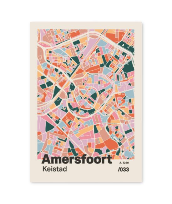 Plattegrond poster Licht Amersfoort mozaiek stl 04 mockup A6 schaduw voorkant | Funky Fellow
