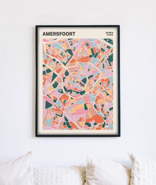 Plattegrond poster Licht Amersfoort mozaiek stl 04 mockup lijst muur bank 02 | Funky Fellow