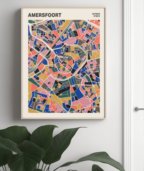 Plattegrond poster Licht Amersfoort mozaiek stl 05 Mockup muur plant lijst 04 | Funky Fellow