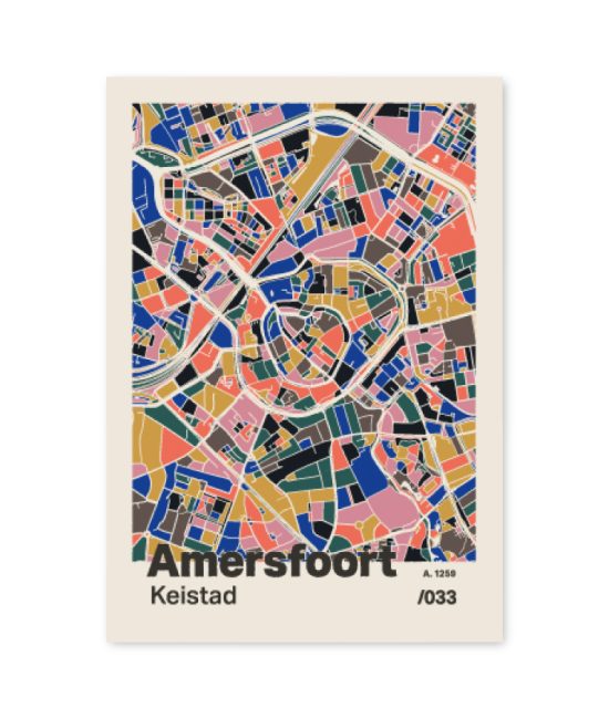 Plattegrond poster Licht Amersfoort mozaiek stl 05 mockup A6 schaduw voorkant | Funky Fellow