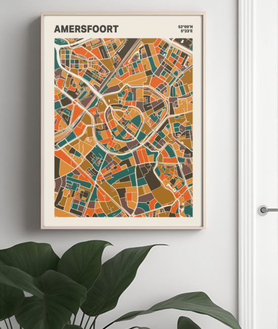 Plattegrond poster Licht Amersfoort mozaiek stl 06 Mockup muur plant lijst 04 | Funky Fellow