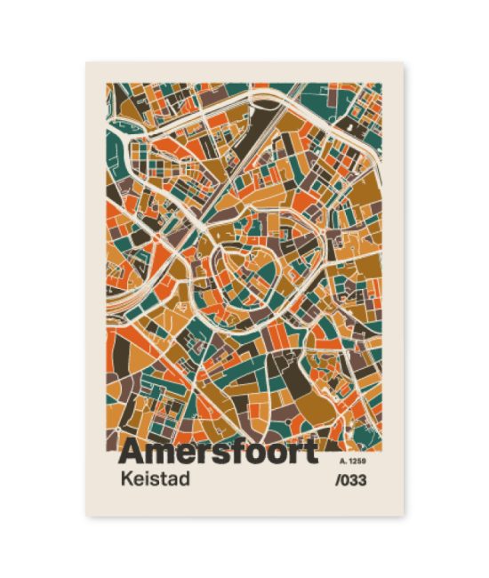 Plattegrond poster Licht Amersfoort mozaiek stl 06 mockup A6 schaduw voorkant | Funky Fellow