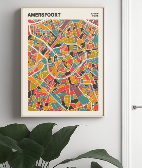 Plattegrond poster Licht Amersfoort mozaiek stl 07 Mockup muur plant lijst 04 | Funky Fellow