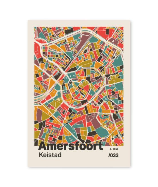 Plattegrond poster Licht Amersfoort mozaiek stl 07 mockup A6 schaduw voorkant | Funky Fellow