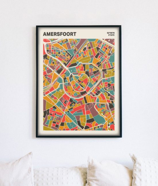 Plattegrond poster Licht Amersfoort mozaiek stl 07 mockup lijst muur bank 02 | Funky Fellow
