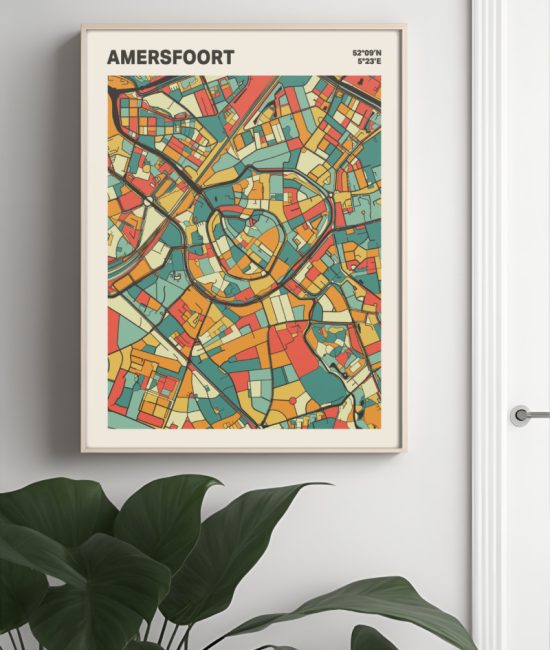 Plattegrond poster Licht Amersfoort mozaiek stl 08 Mockup muur plant lijst 04 | Funky Fellow