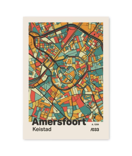 Plattegrond poster Licht Amersfoort mozaiek stl 08 mockup A6 schaduw voorkant | Funky Fellow