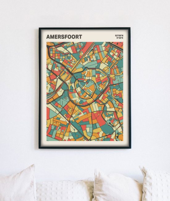 Plattegrond poster Licht Amersfoort mozaiek stl 08 mockup lijst muur bank 02 | Funky Fellow