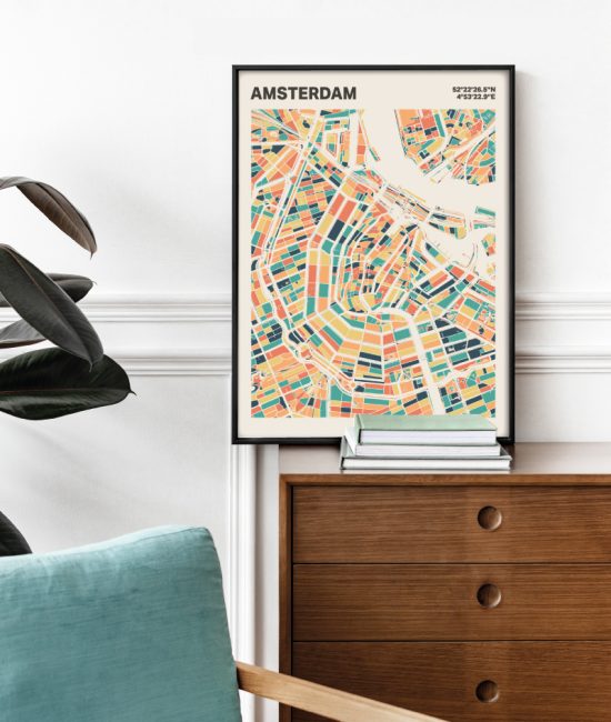 Plattegrond poster Licht Amsterdam mozaiek stl 01 Mockup stoel kast lijst 03 1 | Funky Fellow