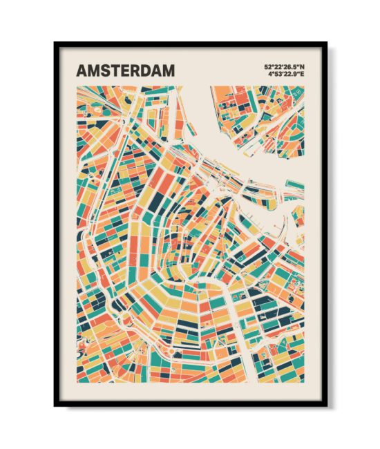 Plattegrond poster Licht Amsterdam mozaiek stl 01 mockup lijst 05 | Funky Fellow