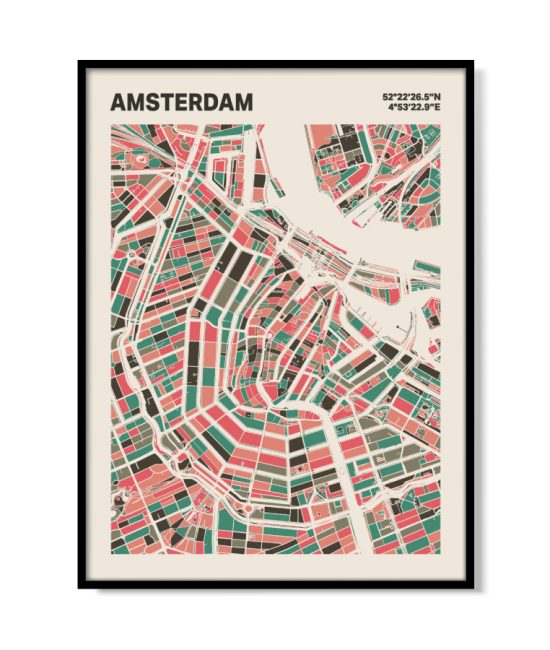 Plattegrond poster Licht Amsterdam mozaiek stl 02 mockup lijst 05 | Funky Fellow
