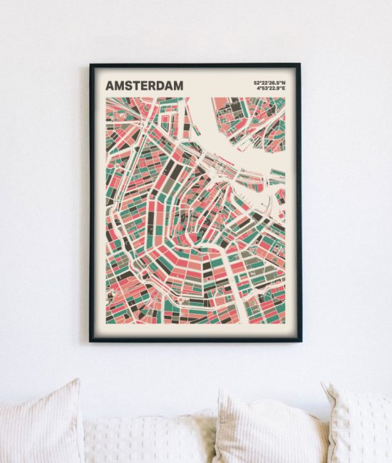 Plattegrond poster Licht Amsterdam mozaiek stl 02 mockup lijst muur bank 02 | Funky Fellow