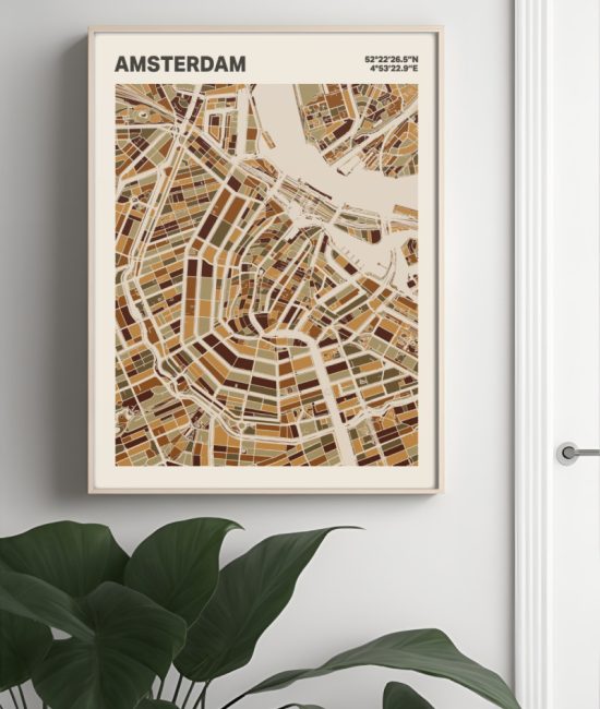 Plattegrond poster Licht Amsterdam mozaiek stl 03 Mockup muur plant lijst 04 | Funky Fellow