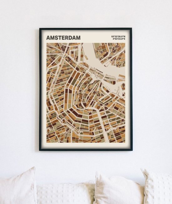 Plattegrond poster Licht Amsterdam mozaiek stl 03 mockup lijst muur bank 02 | Funky Fellow