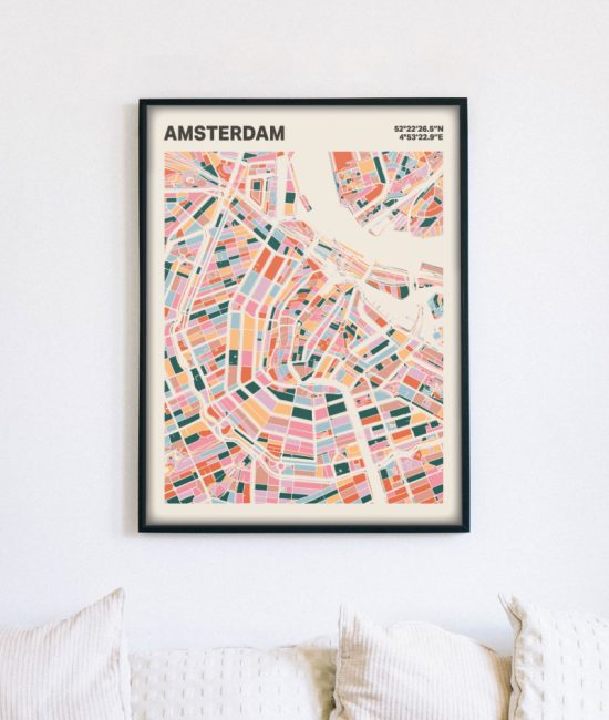 Plattegrond poster Licht Amsterdam mozaiek stl 04 mockup lijst muur bank 02 | Funky Fellow