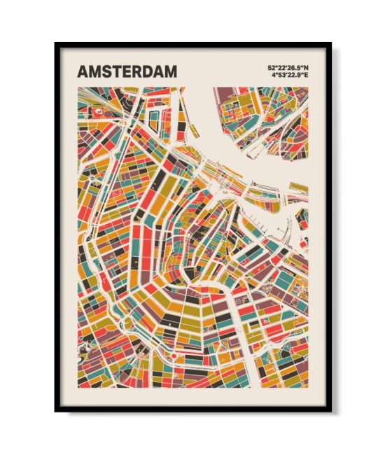 Plattegrond poster Licht Amsterdam mozaiek stl 07 mockup lijst 05 | Funky Fellow